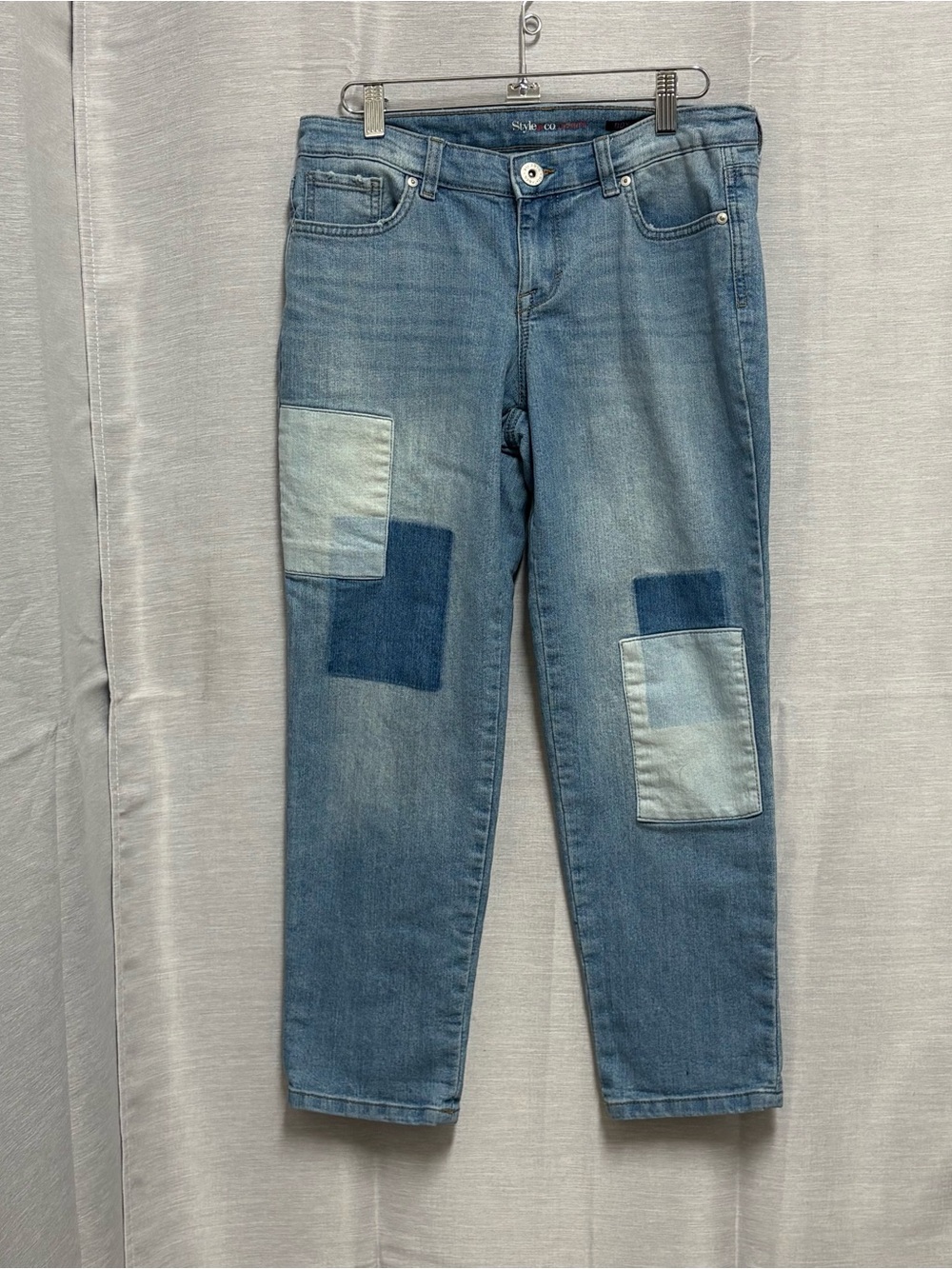 Style & Co Boyfriend Light-Wash Denim & Patchwork Panel Jeans Sz 6P